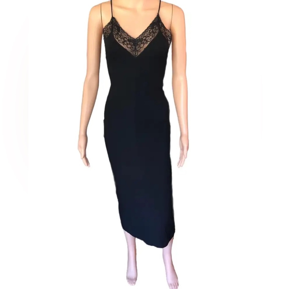 Dolce & Gabbana 1990's Vintage Plunging Neckline Open Back Lace Black Dress